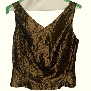 Vintage Ann Taylor Chocolate Brown Beaded Structured Corseted Tank Top Size 2